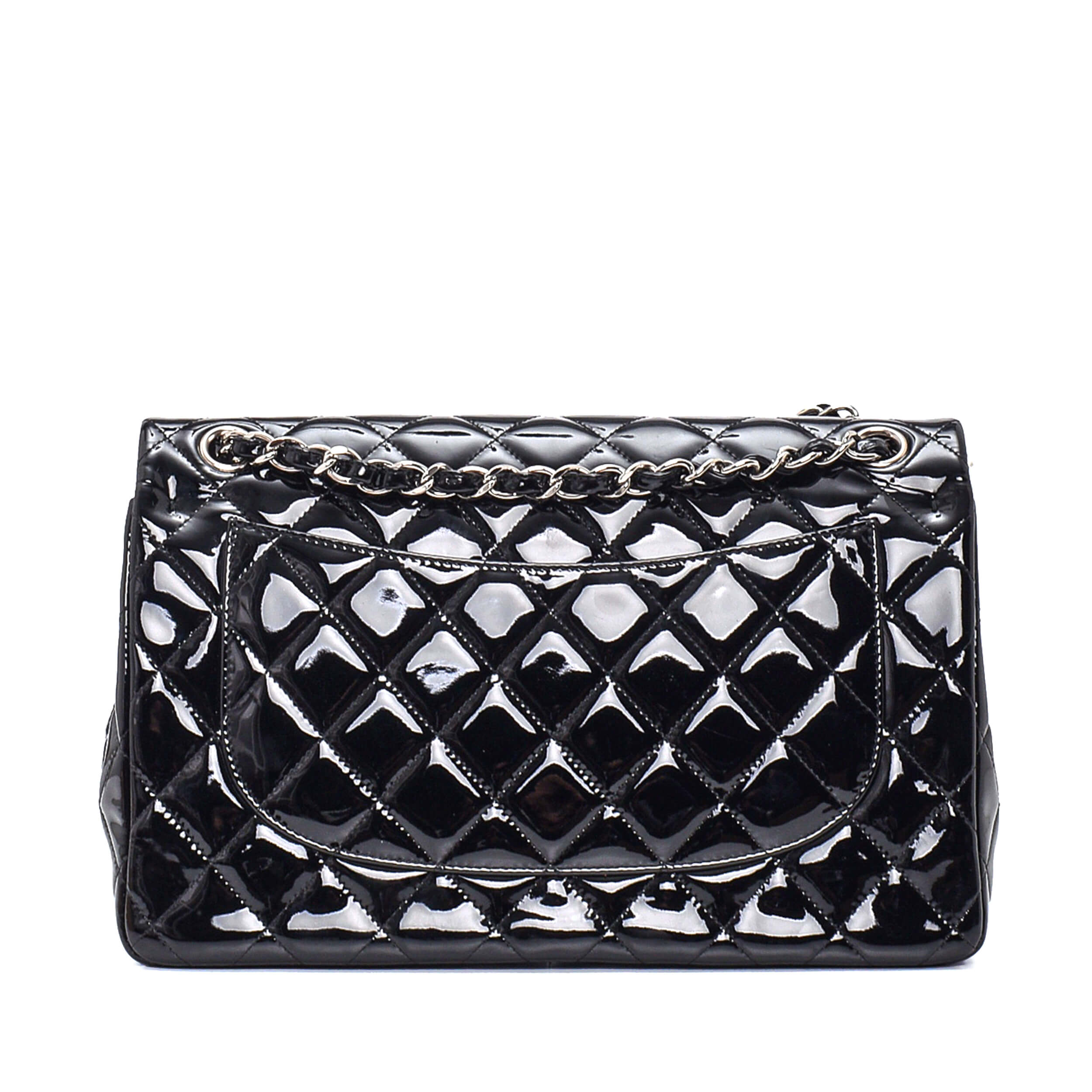 Chanel - Black Quilted Patent Leather Jumbo Double Flap Bag